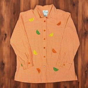 Quaker Factory Embroidered Fruit Blouse – 100% Cotton – Size‎ M